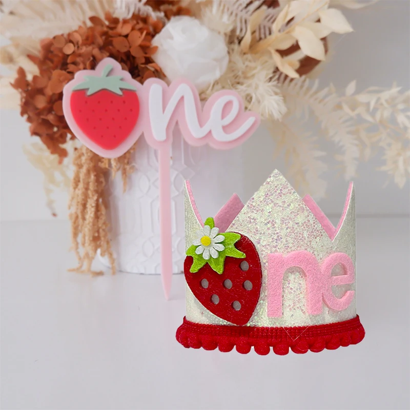 Pink Strawberry Crown Birthday - Baby Food Year Old avis et prix